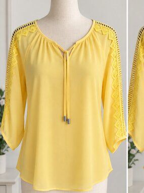 NWT Jessica Rose Yellow Lace Sleeve Blouse Size S $80